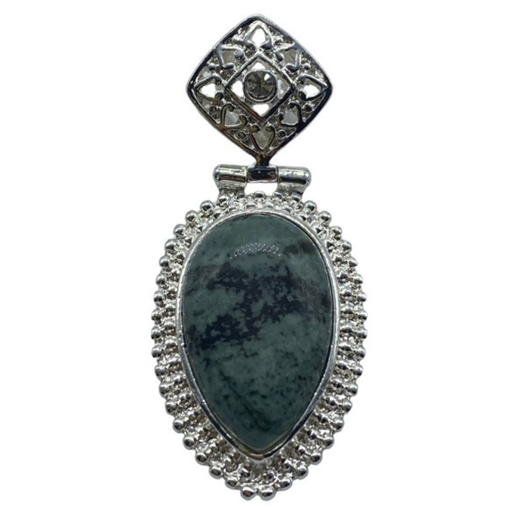 African Turquoise Gemstone Sterling Silver Pendant 2in